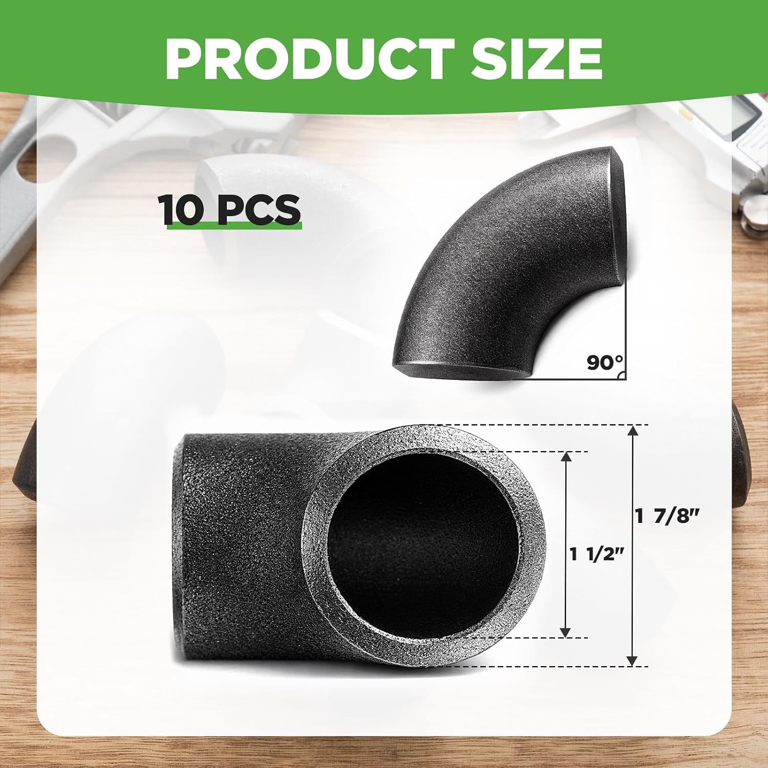 10 Pack 1-1/2" Carbon Steel 90° Butt Weld Elbow, Beveled Ends, Weldable Pipe Fitting, Sandblasted & Oiled Finish for Structural, Industrial, Fabrication Use