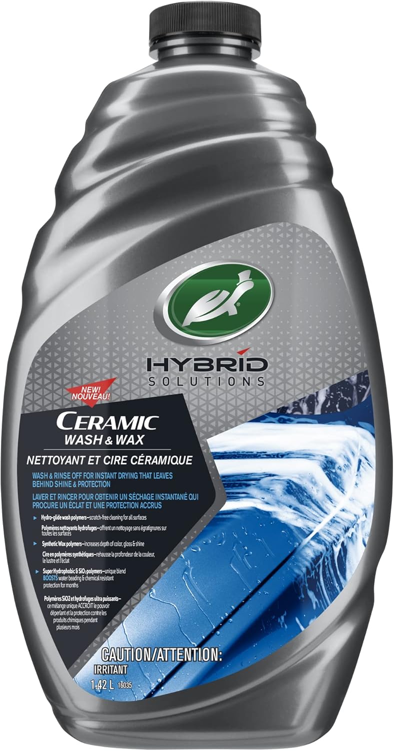 Turtle Wax Hybrid Solutions Ceramic Wash & Wax Car Shampoo 48 Fl Oz - Car Cleaner with Ceramic Protector, Easy Rinse Formula That Removes Road Dirt & Grime That Leaves a Clean Glossy Finish Suitable