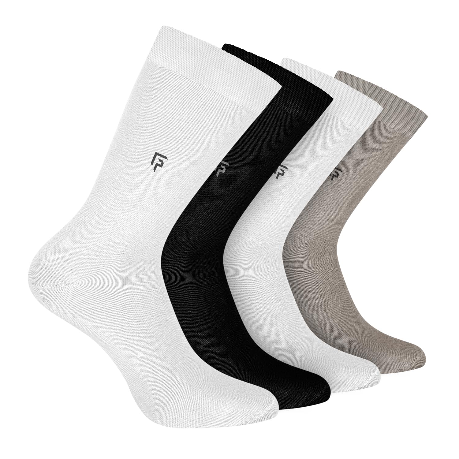 Organic Cotton Bamboo Men's Formal Socks | 2 White 1 Black 1 Grey | Pack of 4-image-40