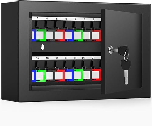 40 Keys Key Cabinet, Anti-Theft Key Lock Box with Key Tags, Adjustable Key Organizer Wall Safe for Office House Rental Business