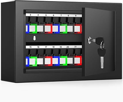 40 Keys Key Lock Box | Wall Mount Key Cabinet with 40 Color Key Tags | Steel Key Organizer with Mechanical Lock for Home Office Car Garage House Rental Business