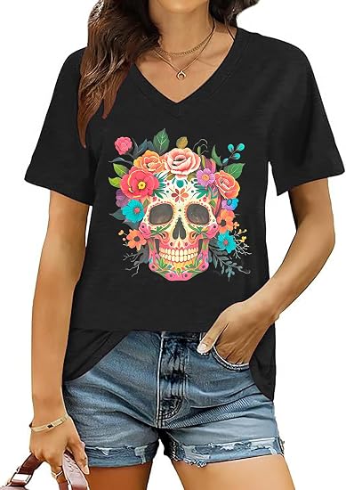 Dead of The Dead Shirts for Women Dia De Los Muertos Tshirt Sugar Skull Tee