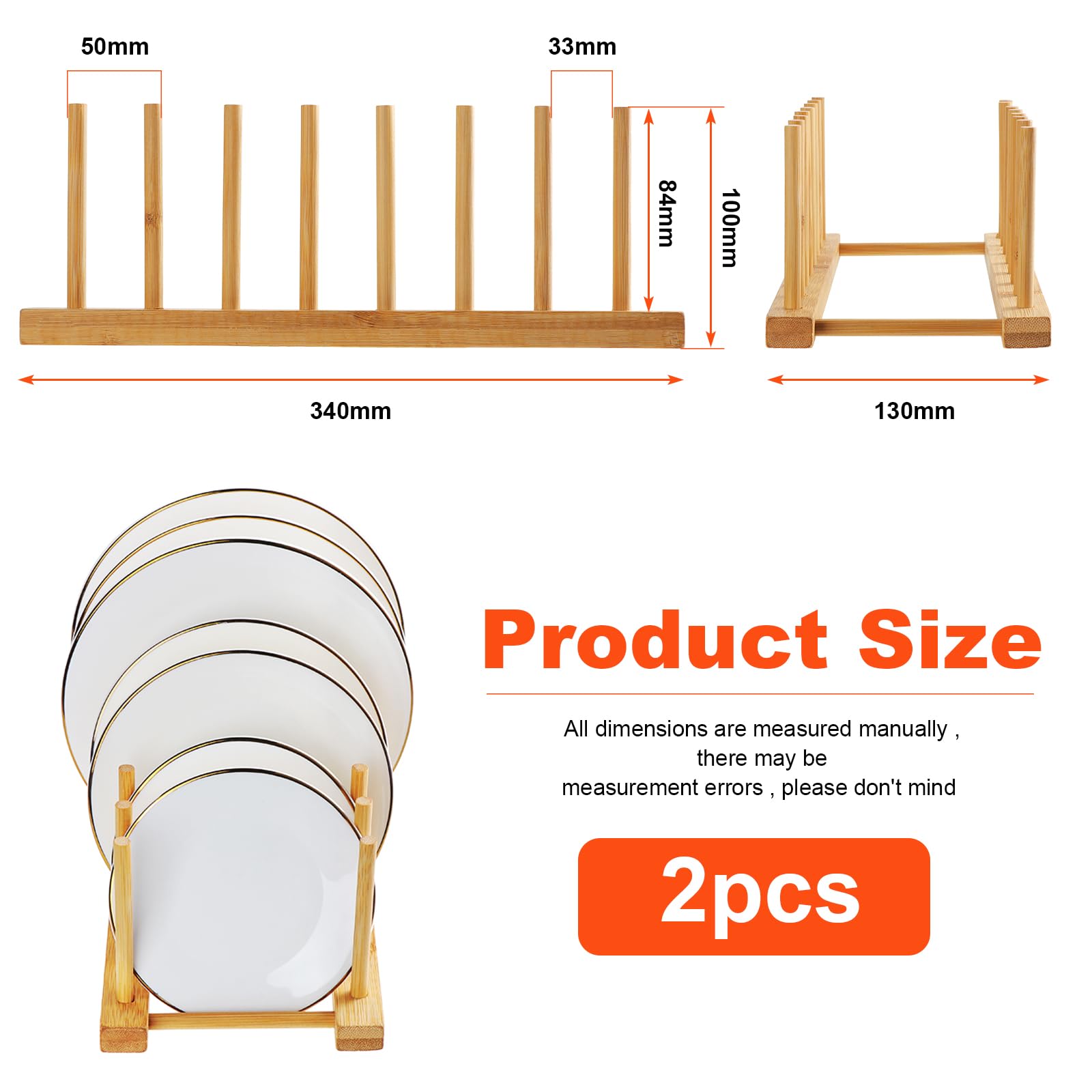 LZYMSZ Set di 2 scolapiatti in legno di bambù, supporto per piatti, presine, coperchi, organizer per armadietti da cucina, per ciotole, tazze, taglieri e altro ancora