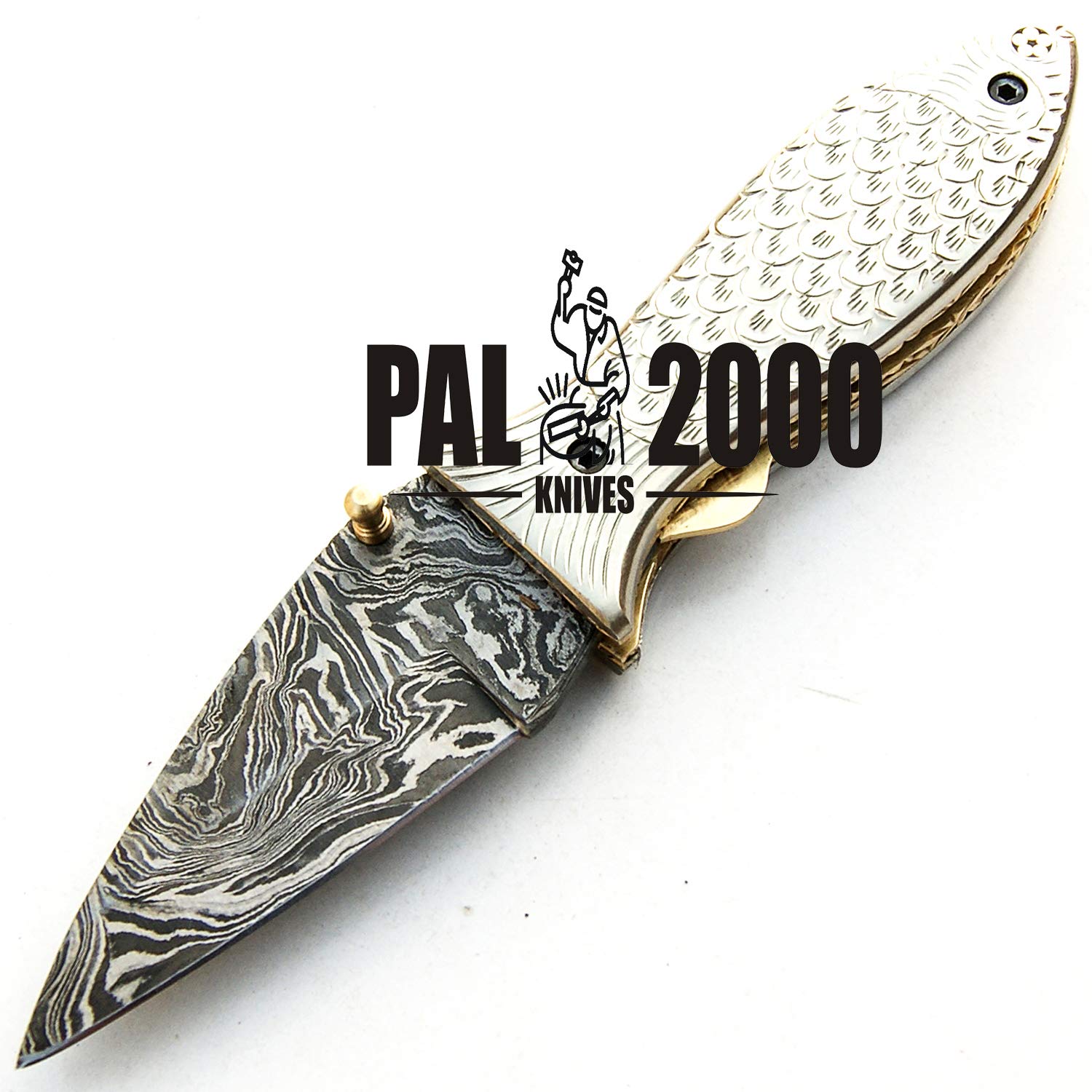 PAL 2000 Coltello fatto a mano in acciaio damascato con fodero Coltello da collezione - Coltello da cucina - Coltello da collezione - Coltello da regalo 9516