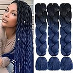 AFNOTE Ombre Dark Blue Braiding Hair Extensions 24 Inch 3 Packs Synthetic Jumbo Braiding Hair High Temperature Twist Crochet Braids Hair for Women (B20)