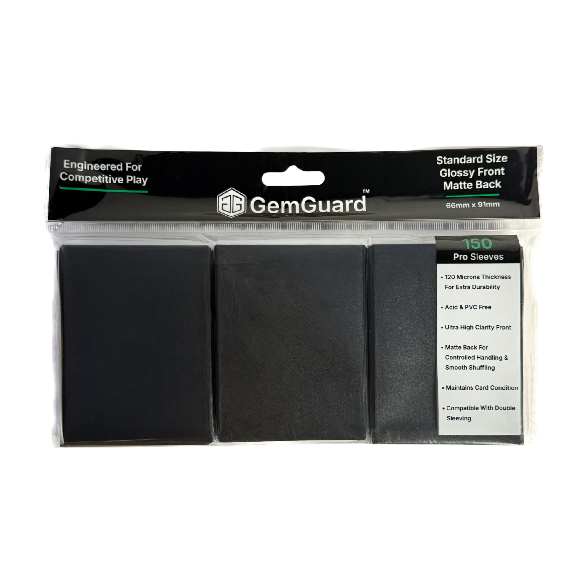GemGuard Standard Size Card Pro Sleeves Black 150 Pack – Compatible with Pokemon, MTG & Lorcana 66 x 91mm – Premium Deck Protectors