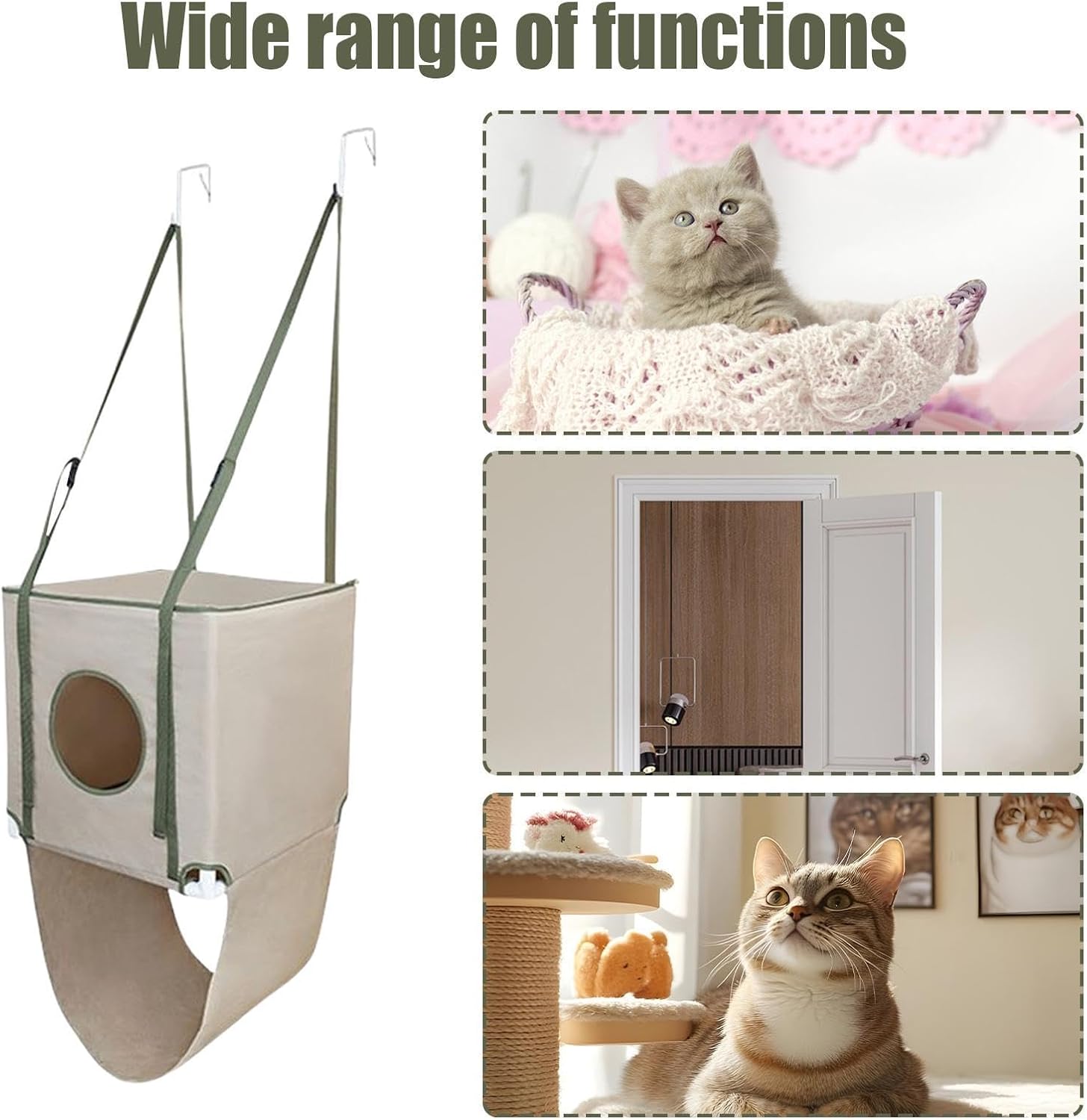 Cat Hammock - Two Tier Adjustable Pet Furniture, Door Hanging Cat Bed, Cats Lounger Stand | Indoor Use for Indoor Lounging Playing Snuggling Climbing Nesting Sleeping Resting