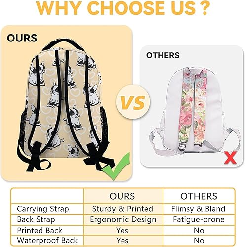 Miniatura 4 de Mochila de bulldog francés para niñas y niños, mochila escolar de 16 pulgadas con correas ajustables, bolsa de viaje duradera, Bulldog1, Classic