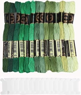 Derayee 14 colores hilo bordado punto de cruz verde con tarjeta de hilo,hilo brasileño Kit,hilo de algodón,hilo bordado,suministros creativos de ocio 8M