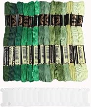 DERAYEE 14 Colours Embroidery Cross Stitch Thread Green with Thread Card, Cotton Thread Kit, Craft Supplies 8 m
