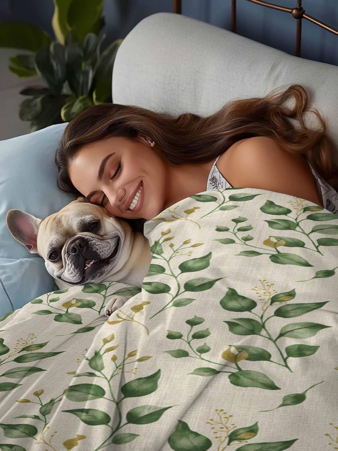 Top Sheet Twin XL Bedding Flat Sheet Only, Green Watercolor Leaves Seamless Microfiber Bed Sheets Soft Breathable Bedding Flat Sheets, Fallen Leaf Retro Linen Hotel Luxury Top Sheets