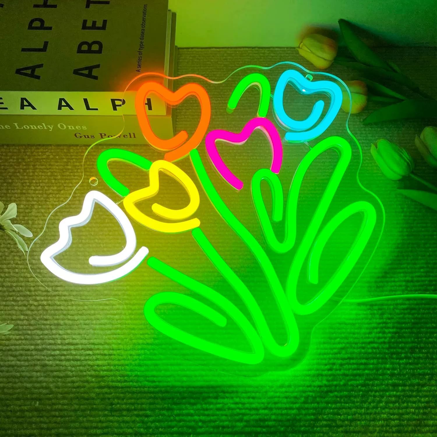 Tulip LED Neon Sign Dimmable LED Tulip Bunch Store Shop Bedroom Club Wall Decor for Bedroom Studio Wall Decorations Gift for Mother's or Valentine's Day Presents