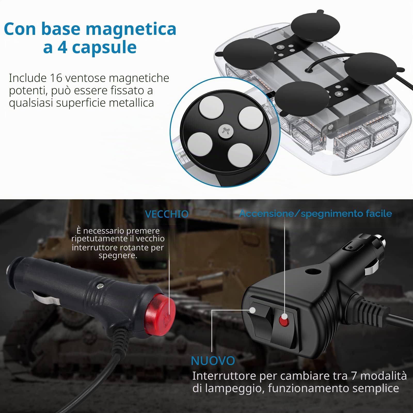 AUTOUTLET Luce stroboscopica LED barra di Emergenza 12/24V Luce stroboscopica a 72 LED con Base Magnetico Colore Ambra Luce di Avvertenza per Camion Auto Rimorchio