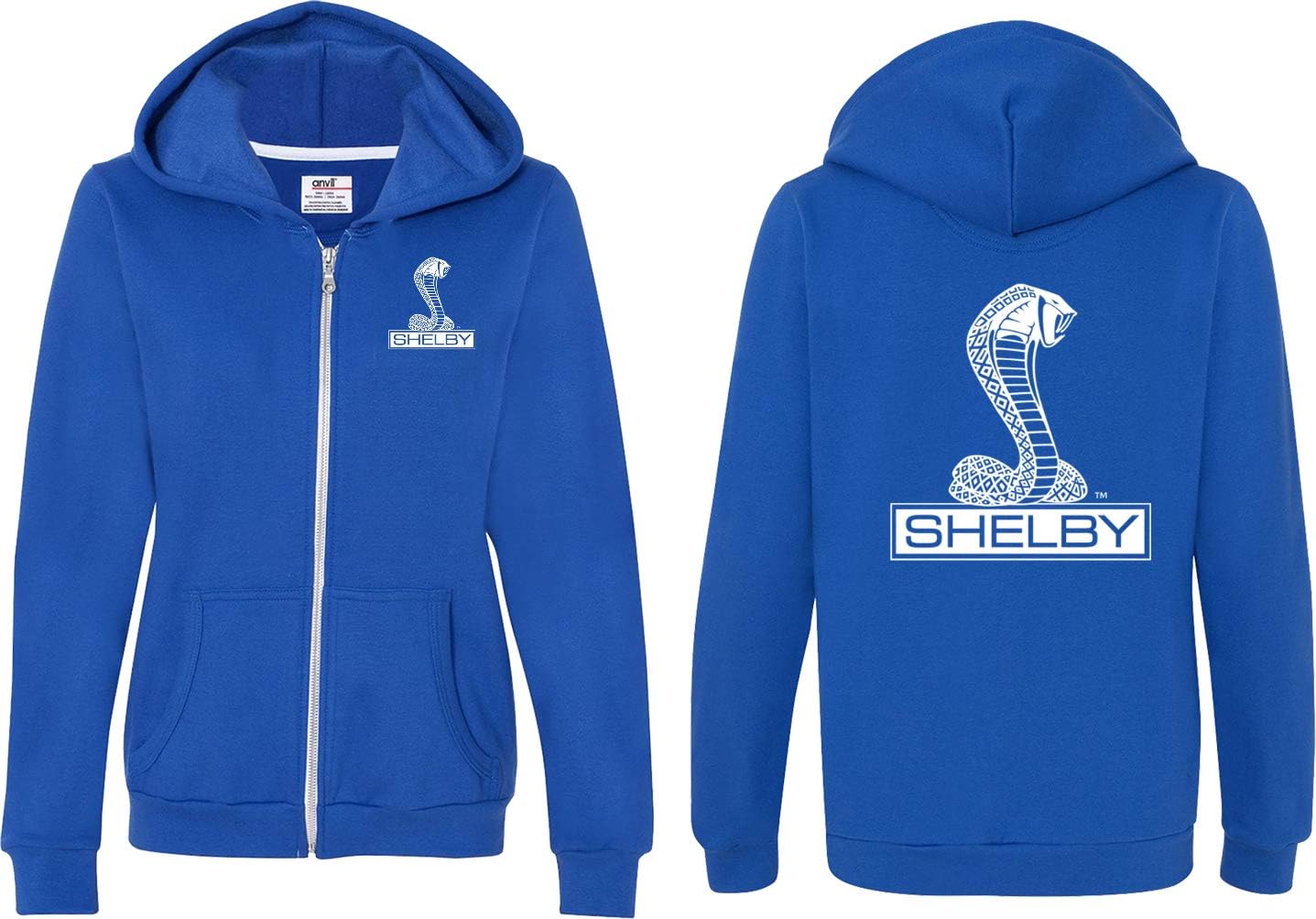 Ladies Ford Full Zip Hoodie Shelby Cobra Front and Back