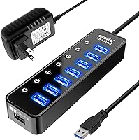 Atolla 7-Port USB 3.0 Hub with Smart Charging Port, Individual Switches & 5V/4A Adapter - Fast Expansion for MacBook, PC, Laptops