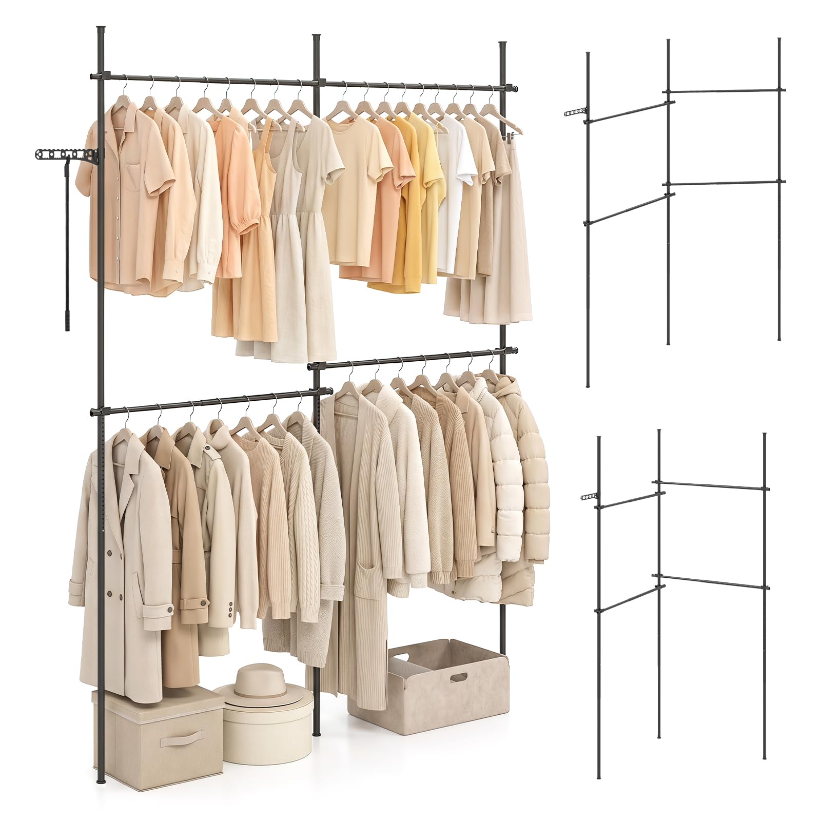 COSTWAY Perchero Burro Ropa, Negro,139-244 x 10 x 110-315 cm
