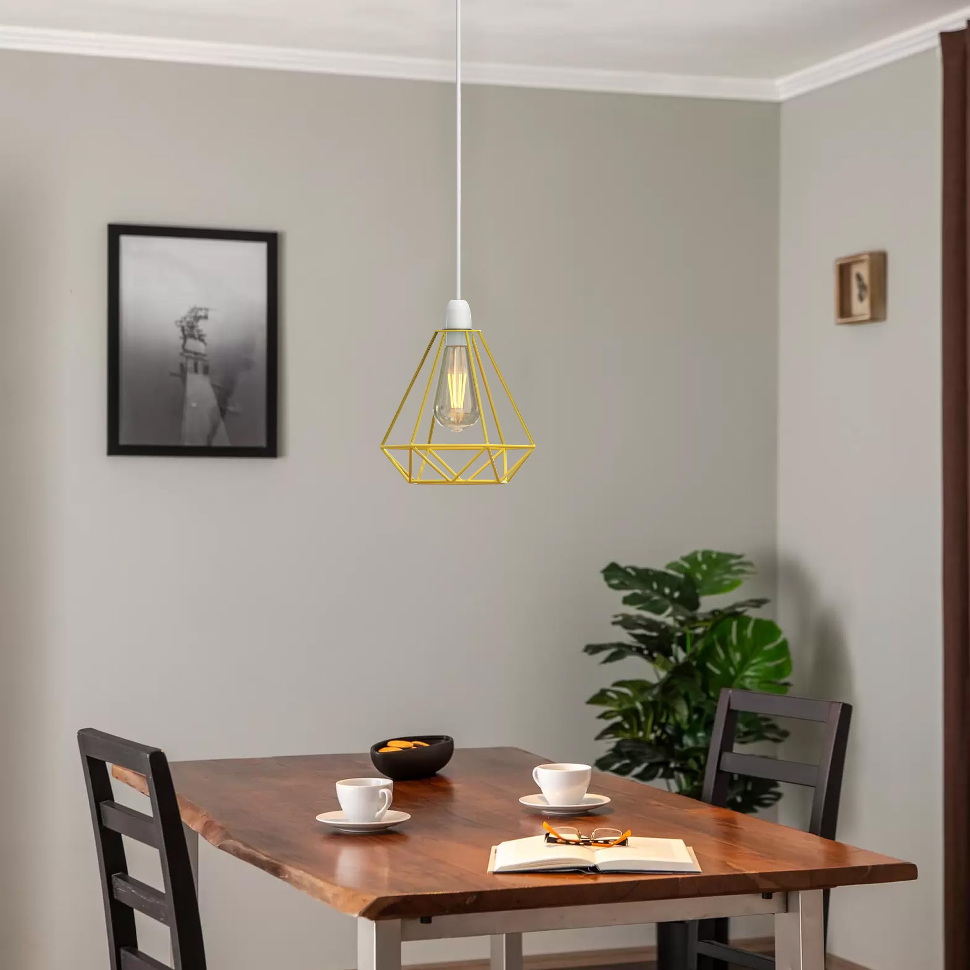 Moderne schwarze geometrische Decken Pendelleuchtenschirme, Drahtkäfig Lampenschirme - Bild 47 von 48