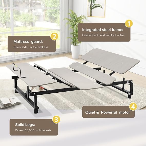 Queen Size Adjustable Bed Frame with Wireless Remote Control and Head & Foot Incline,Zero Gravity Adjustable Bed Frame Base Quiet Motor,Easy Assembly Ergonomic Adjustable Bed Base (Grey, Queen)