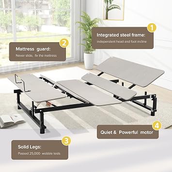Queen Size Adjustable Bed Frame with Wireless Remote Control and Head & Foot Incline,Zero Gravity Adjustable Bed Frame Base Quiet Motor,Easy Assembly Ergonomic Adjustable Bed Base (Grey, Queen)