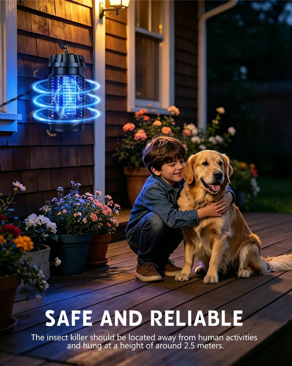 Bug Zapper Outdoor & Indoor 4200V Electric Mosquito Zapper - Waterproof Bug Repellent 365nm UV Light, 20W Fly Zapper for Home Patio Yard Camping, One-Button Easy Operation