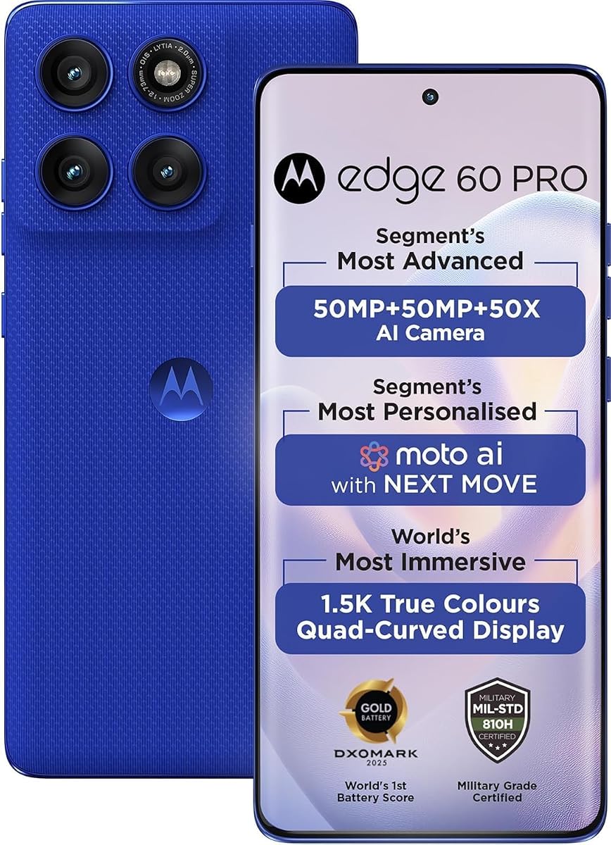 Moto Edge 60 Pro 5G Ai (Tmobile Mint Tello & Global) (512GB+12GB) NFC 50MP Triple Cam Dual Sim 6.7" XT2507-1 Latino American Version (Pantone Dazzling Blue)