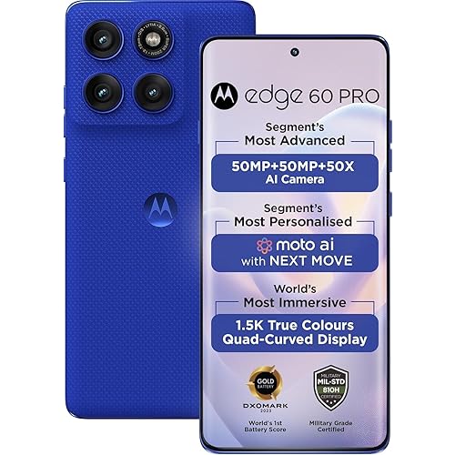 Motorola Moto Edge 60 Pro 5G Ai (Tmobile Mint Tello & Global) (512GB+12GB) NFC 50MP Triple Cam Dual Sim 6.7" XT2507-1 Latino American Version (Pantone Dazzling Blue)