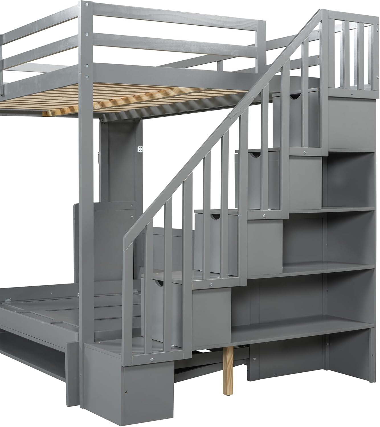 Bellemave Full Murphy Bunk Bed with Desk and Hydraulic Lift, Full Over Full Size Murphy Bed with Storage Stairs, Grey