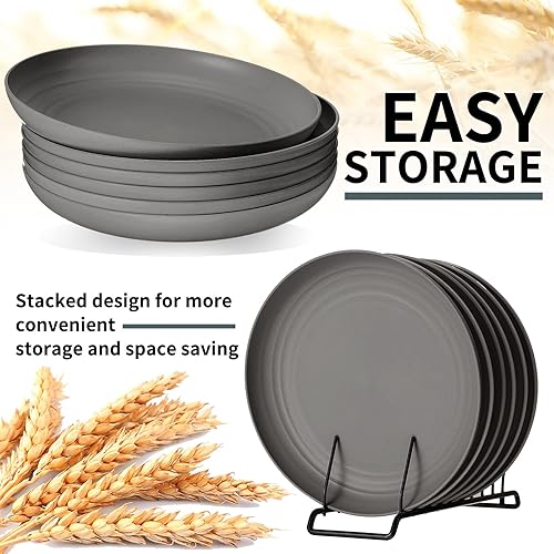 Miniatura 3 de Zopeal 15 platos de paja de trigo de 10 pulgadas, ligeros, irrompibles, platos de plástico reutilizables, aptos para microondas, para niños, niños y