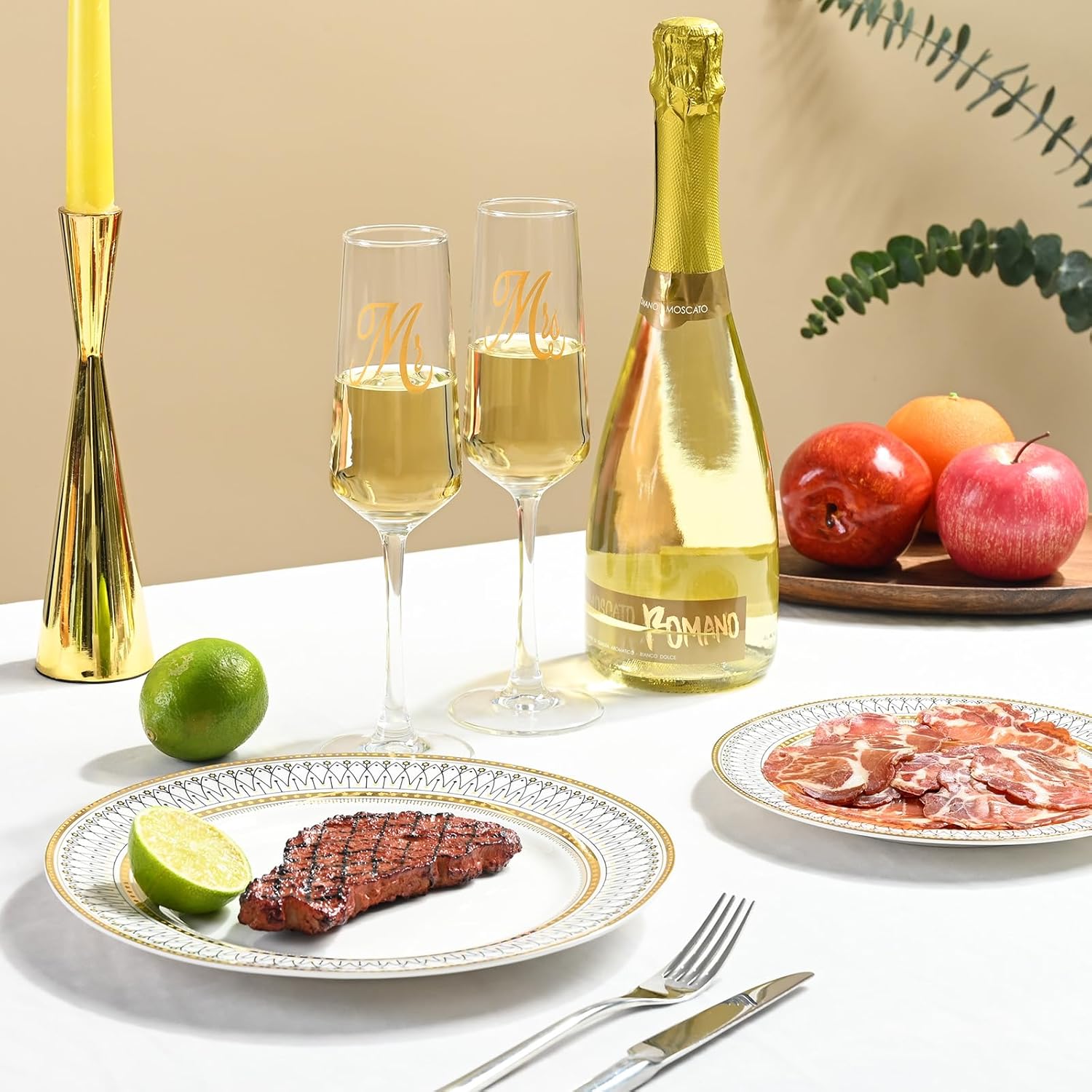 Champagne Glasses, Mr and Mrs Champagne Flutes Set of 2, 8.5OZ Elegant High-Foot Champagne Glasses with Prints, Wedding Champagne Flutes, Perfect for Family Gatherings, Birthdays, Weddings - Image 5