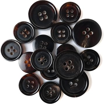 ButtonMode Buffalo Horn Suit Buttons 16pc Set 4x20mm 3/4 Inch Front, 12x15mm 5/8 Inch Sleeves & Pants, Brown Horn