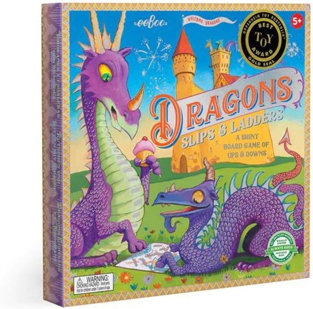 eeBoo: Dragons Slips & Ladders Board Game, Develops Counting and Patience Skills for Children, a Shiny Board Game of Ups & Downs, Perfect for Ages 5 and up