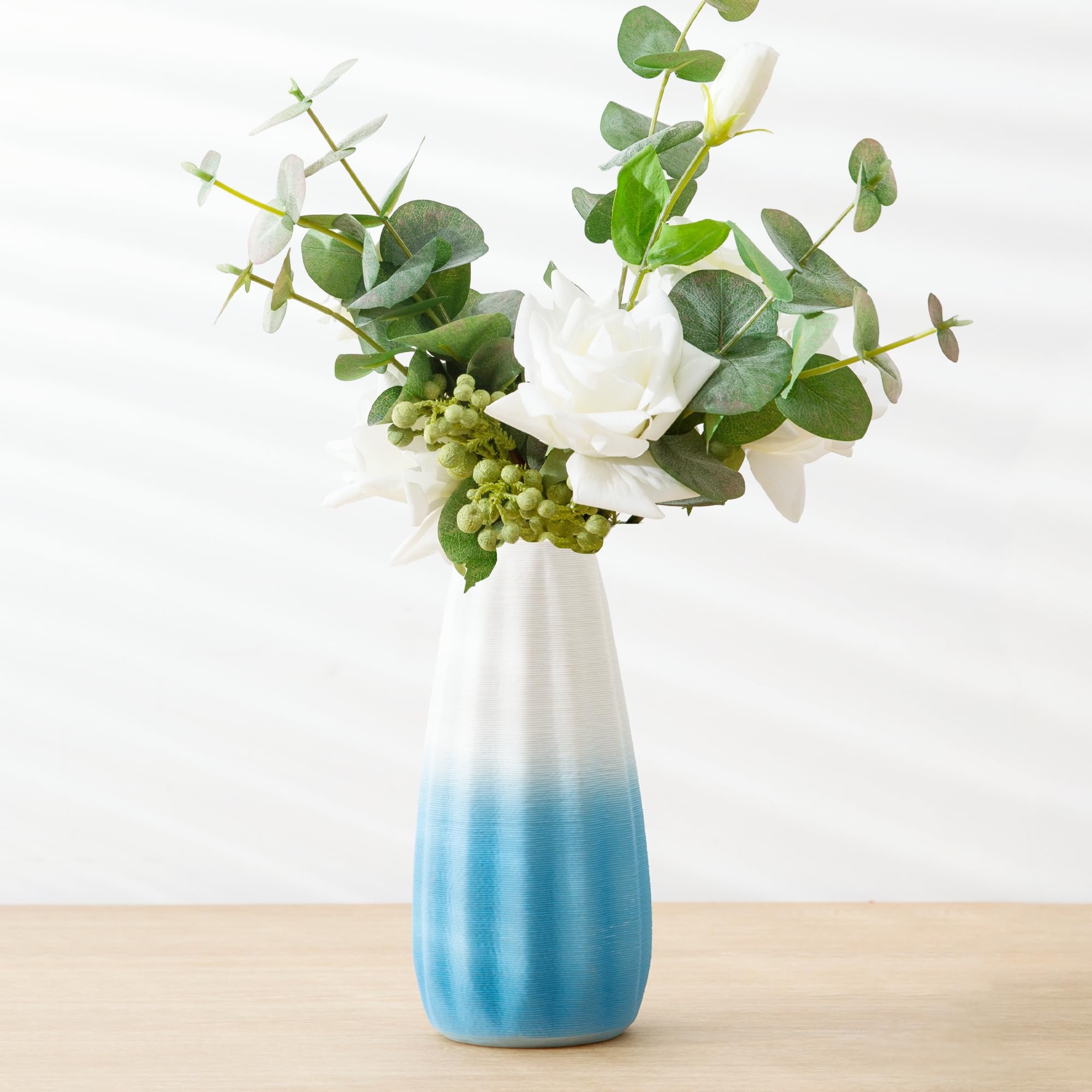 Ceramic Vase, Minimalism Style Flower Vase for Modern Table Shelf Home Decorative, Gradient Blue Vases for Your Kitchen, Bedroom, Office, Living Room, Bathroom, & Shelf Centerpiece Table Decorations.