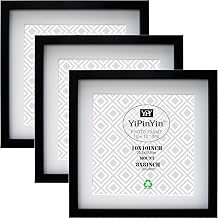 10x10Inch Square Black Photo Frame Set Of 3, 25.5 x25.5cm picture frame with mount for 8×8''/20x20cm Garllery Picture Frame, 8x8'' frame For Wallmounted & Desk Top