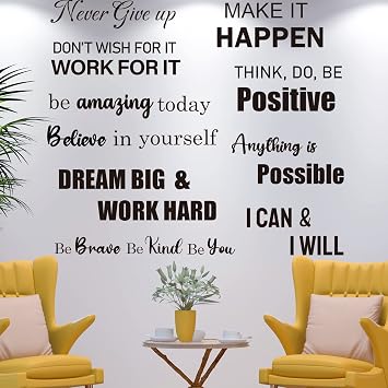 10 PCS Inspirational Wall Stickers Decals Quotes, Large Motivational Positive Saying Wall Art Decor for Bedroom, Living Room, Office