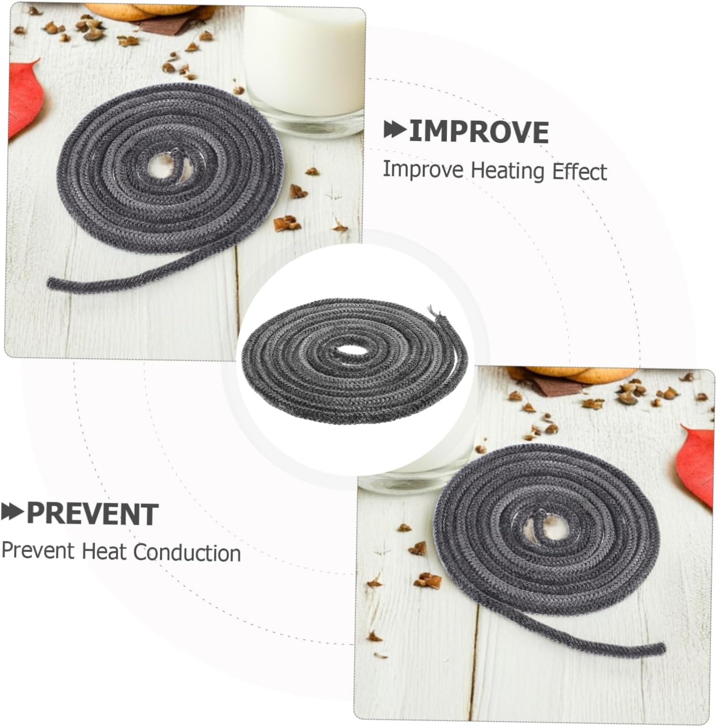Healifty Graphite Impregnated Fiberglass Rope Seal for Burner Replacement Easy Installation Gasket Seal for Stove Doors and Pellet Stove Hatches