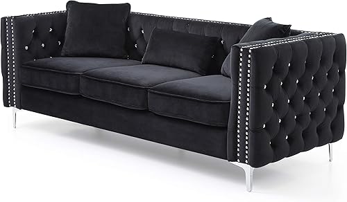 Glory Furniture Sofá Paige, negro. Muebles de sala de estar, 30 pulgadas de alto x 86 pulgadas de ancho x 34 pulgadas de profundidad