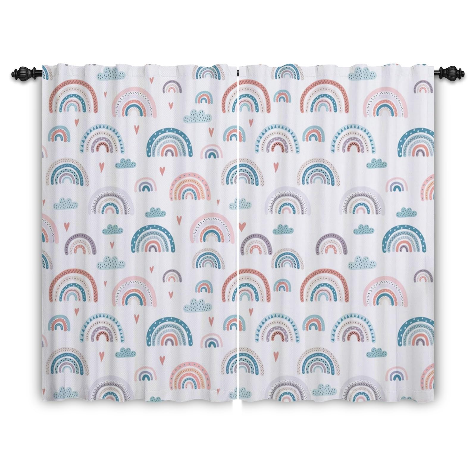 ggaimwf Rainbow Curtains Pencil Pleat Hobo Colorful Cartoon Rainbow Curtains Kids Bedroom Window Treatment for Child Girls Living Room Nursery Cafe Interior Divider Curtain Tier 117x183cm 2 Panels