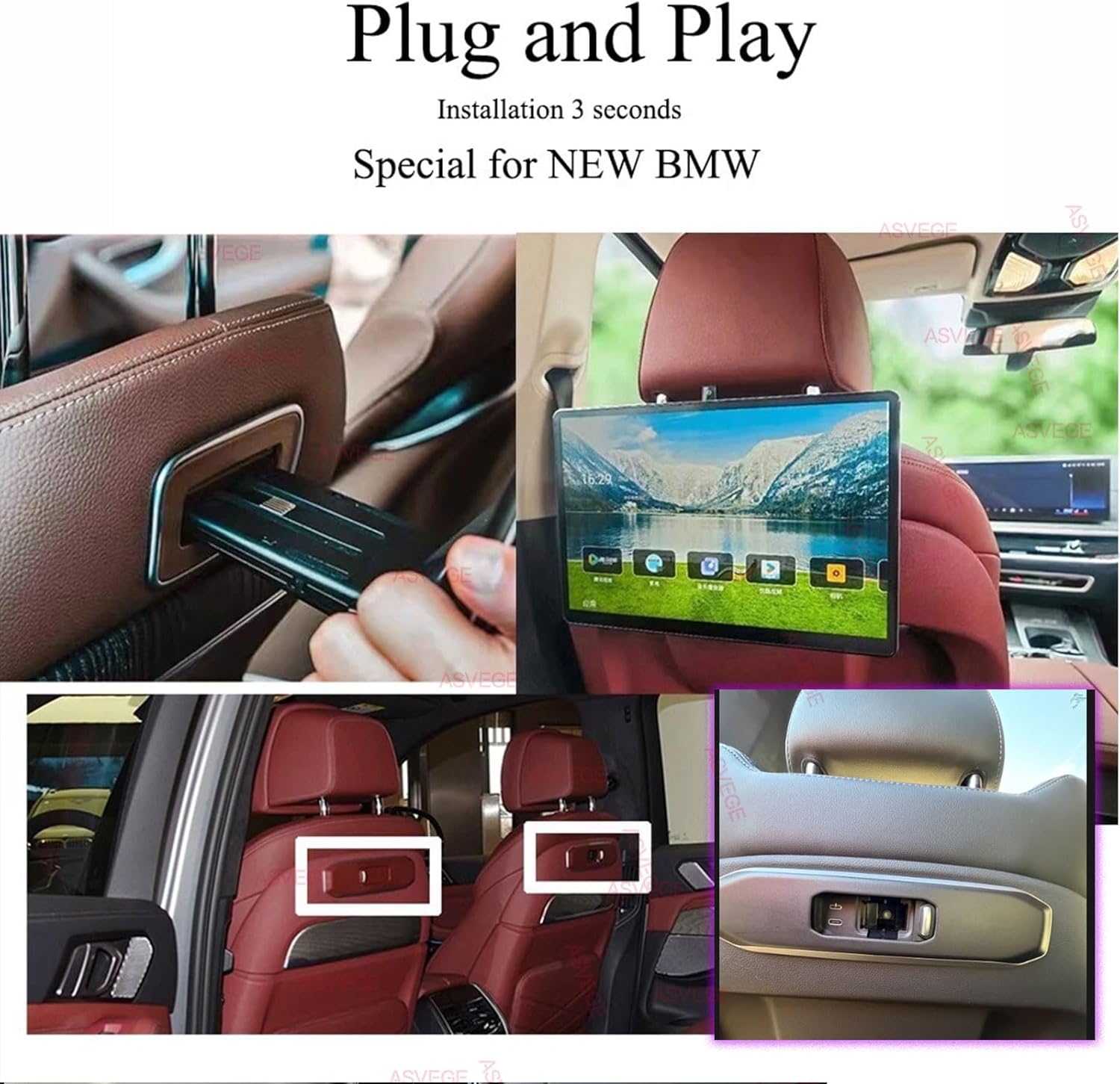 13.3" 4K Android 16.0 TV Headrest Monitor for BMW X7 X5 X6 2023+ Back Seat Rear Entertainment System, Support Wireless Phone Link Touch Screen,WiFi/Bluetooth/HDMI/USB (2*PCs) 4+64GB