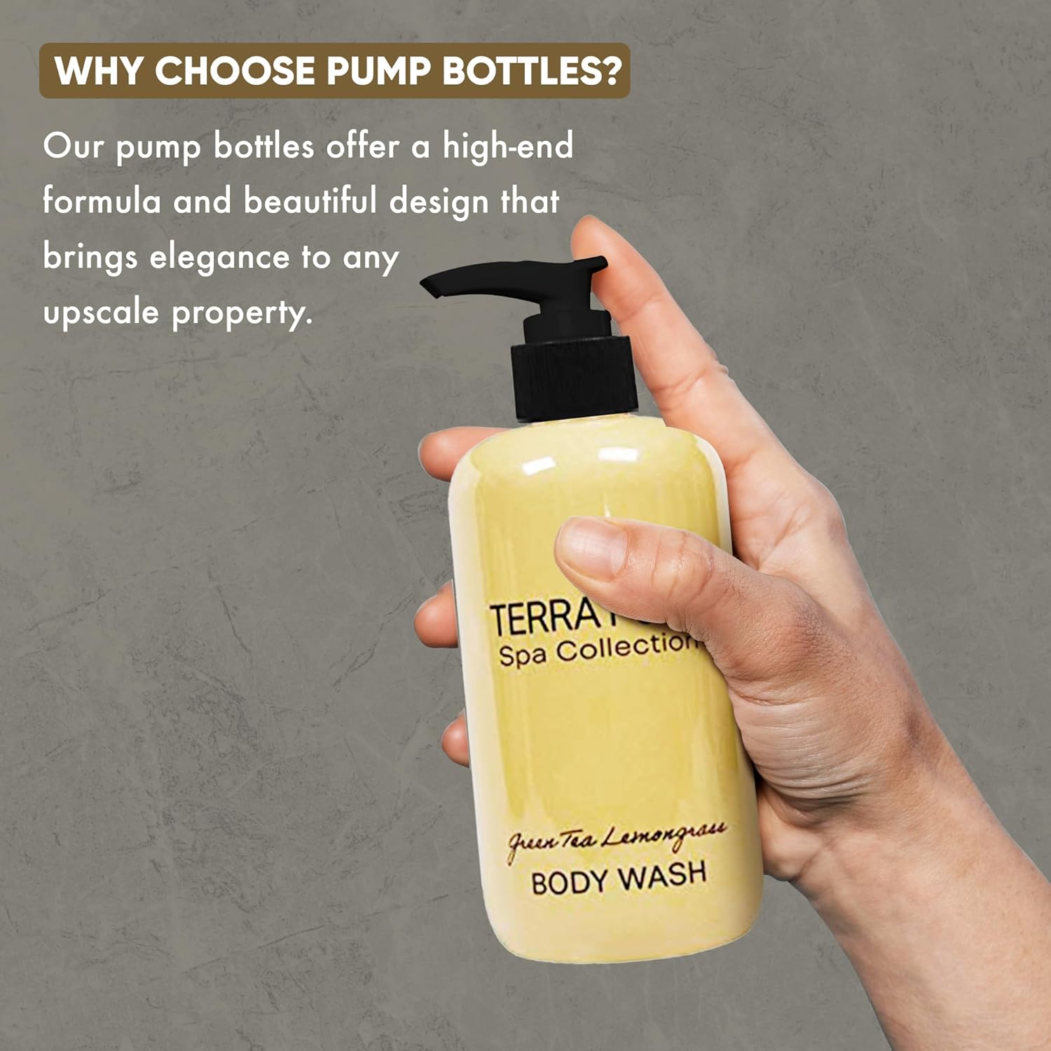 Terra Pure Spa Collection Amenities Set,10.14oz. Pumps (1 of Each) Shampoo, Conditioner, Hand/Body Wash, and Lotion - Image 5