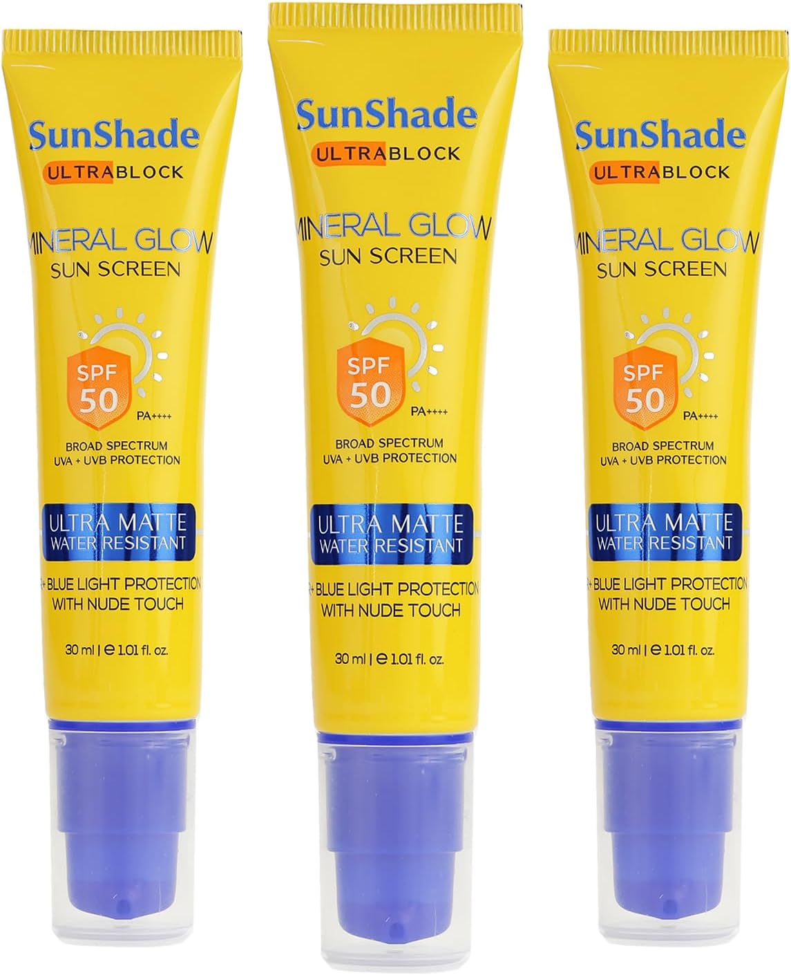 Sunshade Mineral Sunscreen 30ml (Pack of 3) SPF 50 PA++++ with Broad Spectrum, IR+ Blue Light Protection, Non-Greasy, No White Cast, Water Resistant, Ultra-Matte Finish | Mineral Sun Screen for All Skin Types