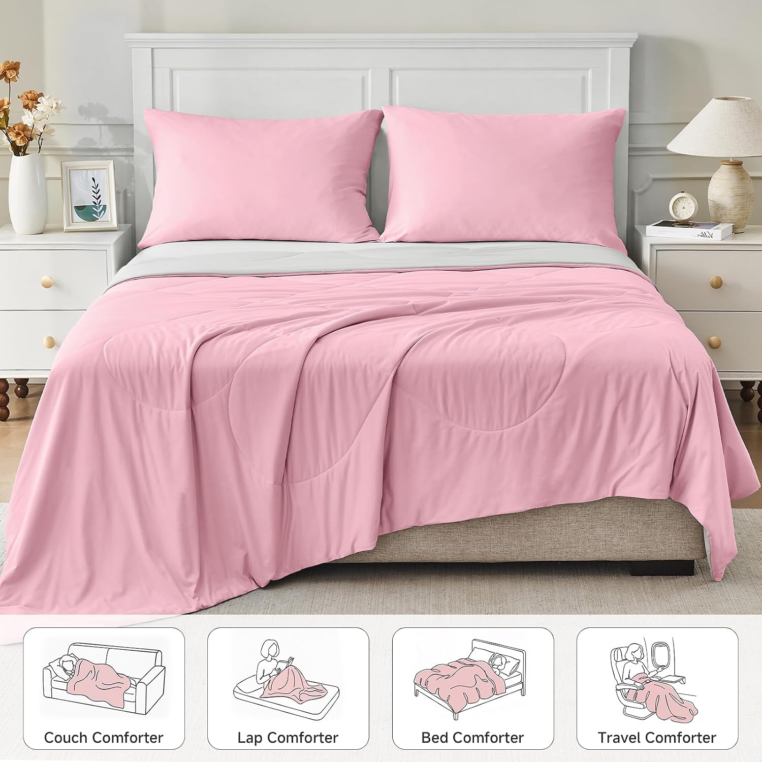  Cooling Comforter Queen Size, Pink Summer Cooling Blanket for Hot Sleepers and Night Sweats, Japanese Double-Sided Cold Tech Fabric Q-Max 0.45, Soft Breathable Silky Smooth Lightweight thumbnail