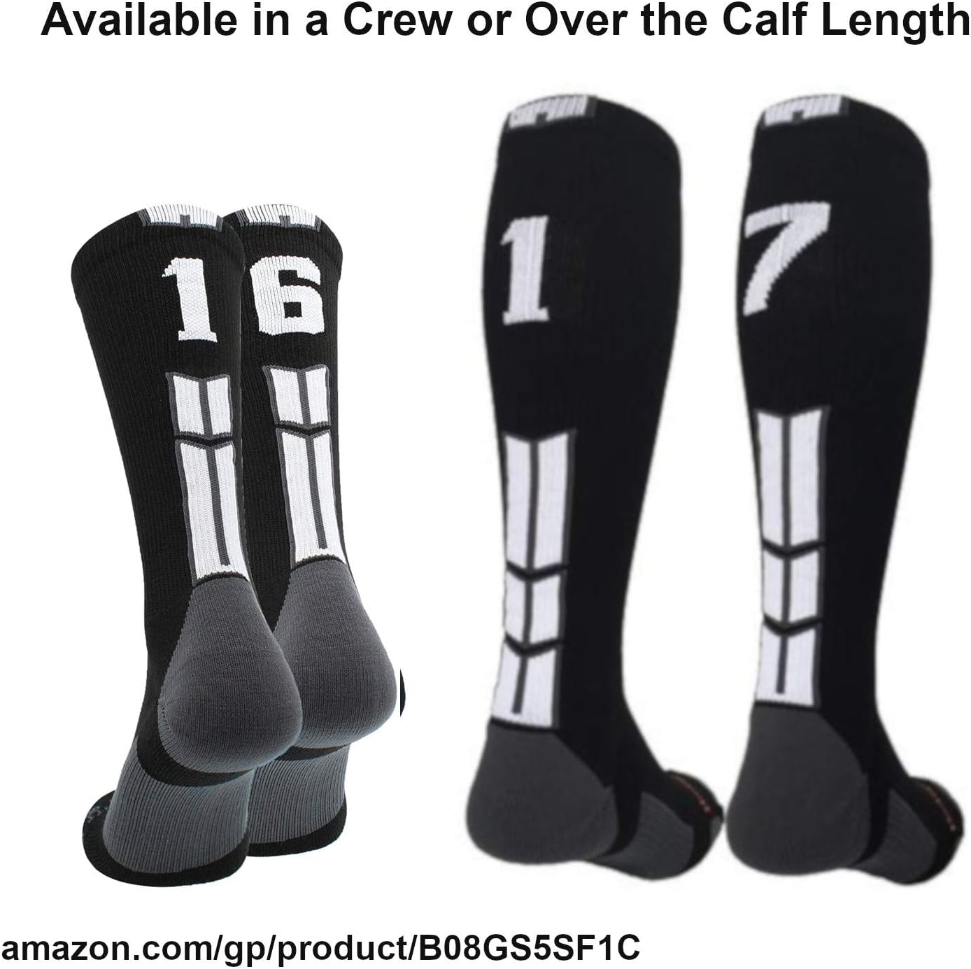 MadSportsStuff Black Player ID Custom Number Over the Calf Socks for Softball Baseball Football Boys and Girls