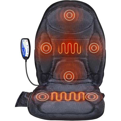 VEVOR Massage Seat Cushion with Heat, 6 Vibration Motors Seat Massage Pad, Vibrating Massage Chair Mat with 5 Mode & 4 Intensities, 2 Heating Pads for Home Office, Fatigue Stress Relief for Back, Hips