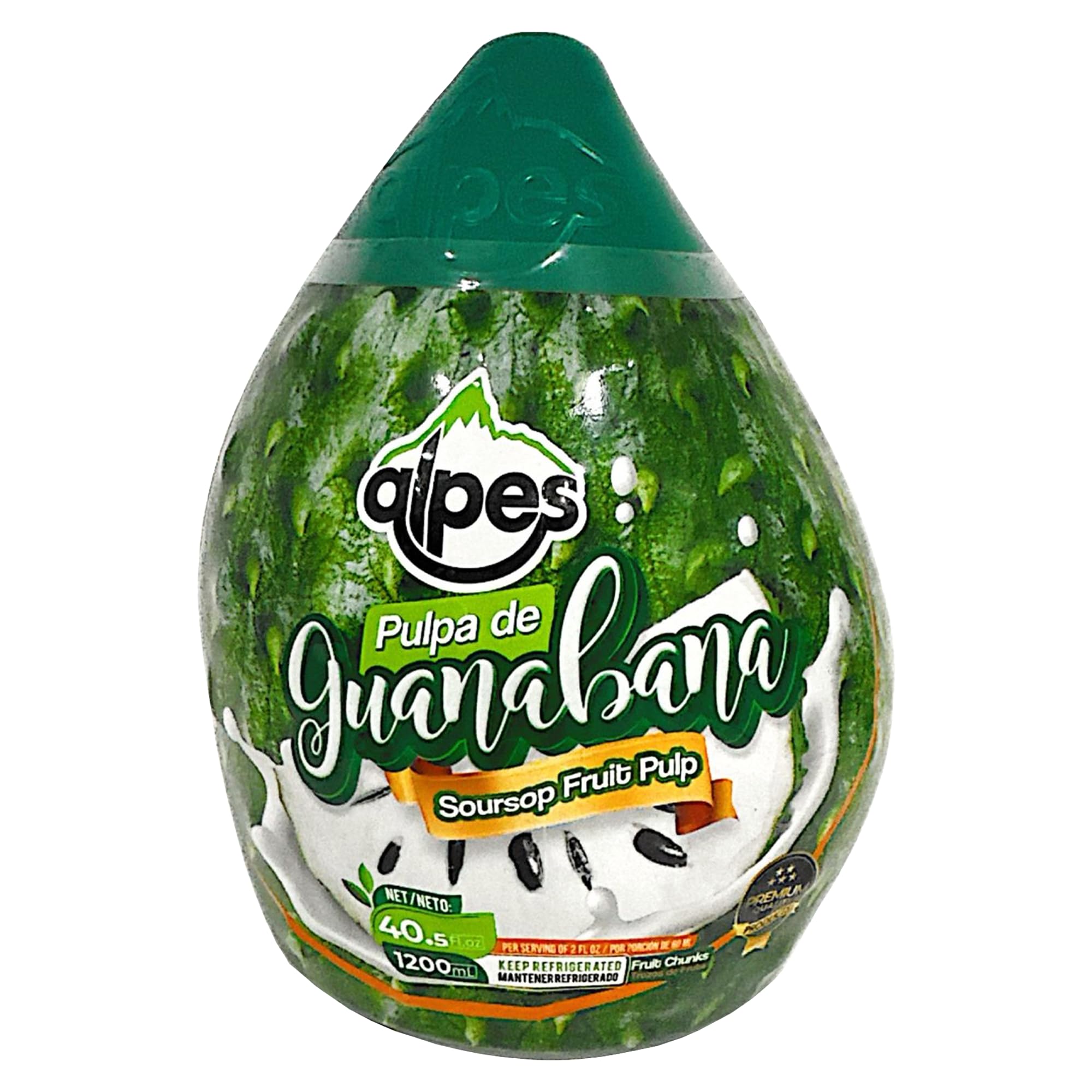 AlpesSoursop Pulp Real Tropical Fruit Guanábana (40.5 Fl Oz) - Perfect for Juices, Smoothies, Cocktails, Desserts, Sauces, Marinades & More - Premium Quality Soursop Puree
