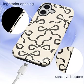 for iPhone 17 Case, Aesthetic Black Bow Hybrid 2 Layer Hard Shell Silicone Protective Pattern Design Case