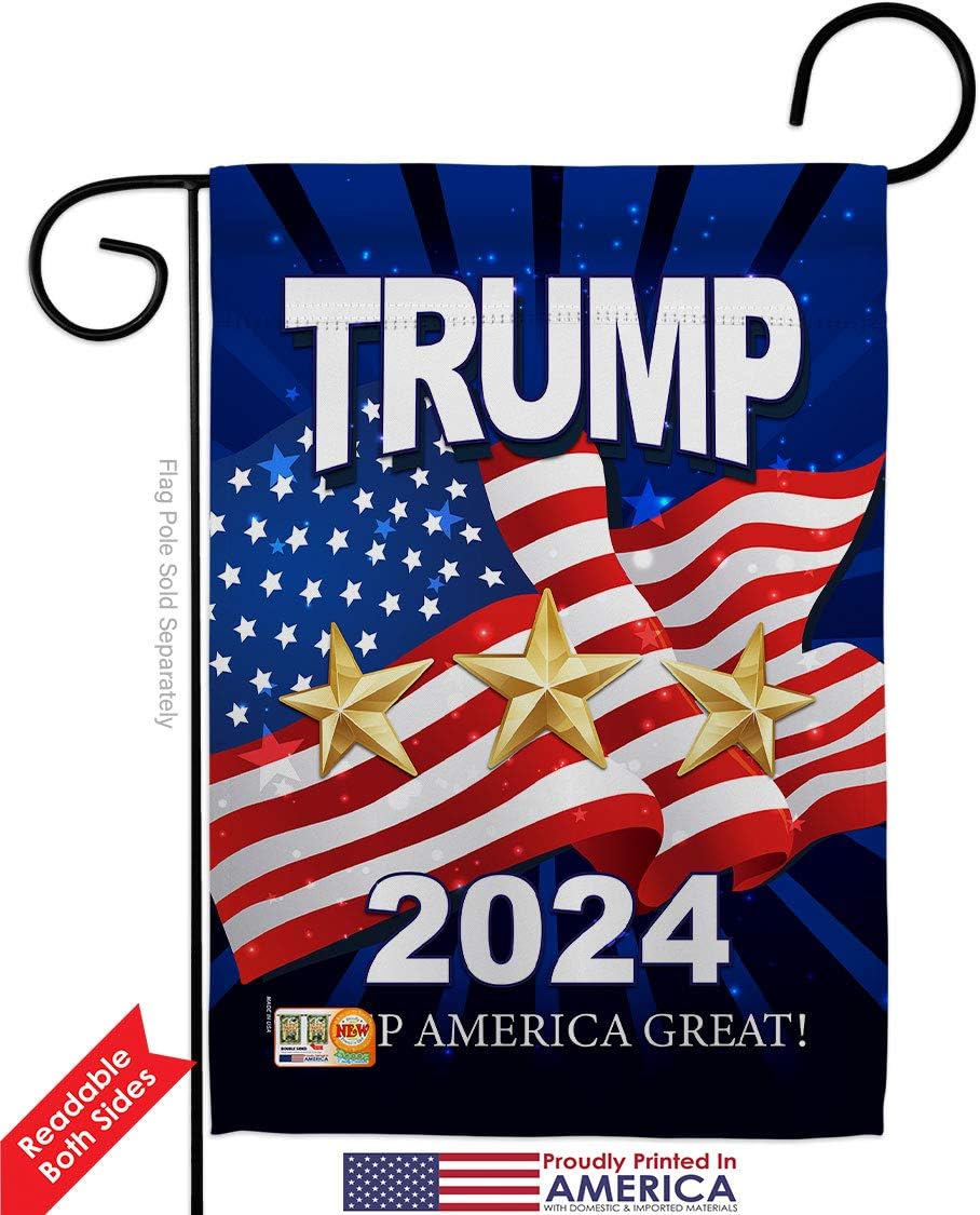 Trump Pence 2020 Garden Flag Set Wall Holder Patriotic President Democrat Republican Tea Party United State American Election Small Gift Yard House Banner Double-Sided Made In USA 13 X 18.5