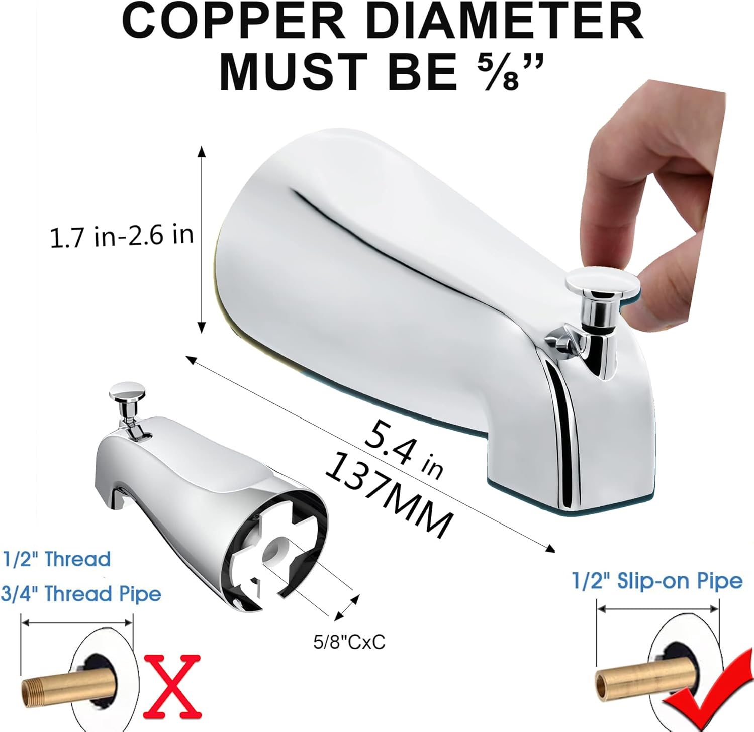 Slip Fit Tub Spout with Pull-Up Diverter(Test)