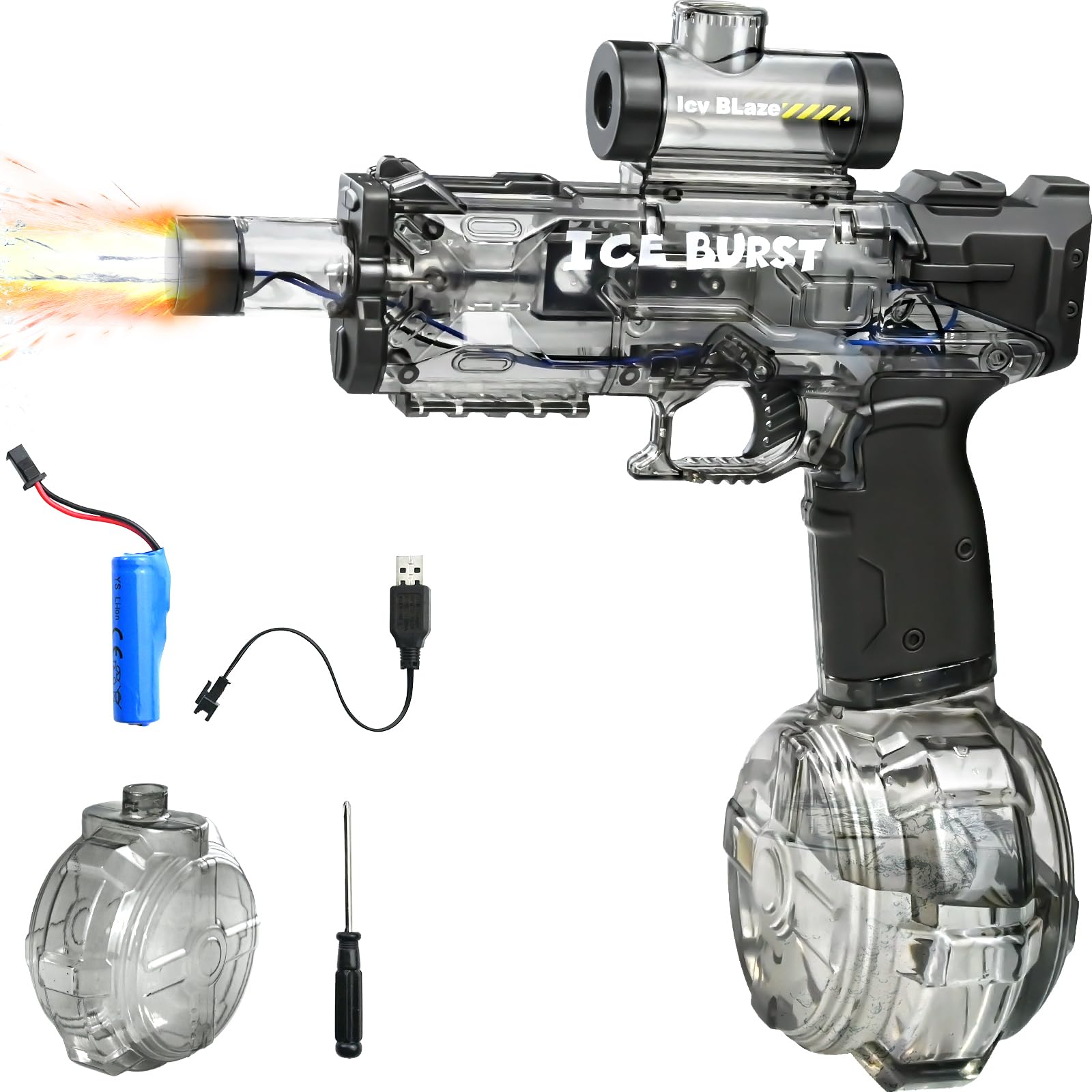 Electric Water Gun for Kids Adults, Automatic Water Pistols Squirter Toys with LED Lights, Summer Outdoor Summer Pool Water Pistol Toys for Boys Girls, Grey