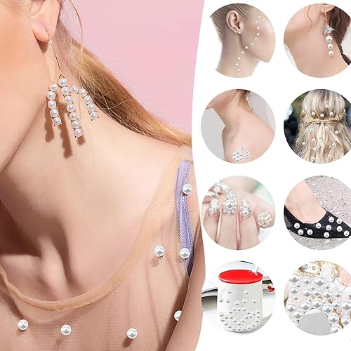 Miniatura 5 de TOAOB - 1400 cuentas de perlas blancas para hacer joyas de 0.36 a 0.551in, cuentas de perlas de plástico sueltas redondas con agujeros para