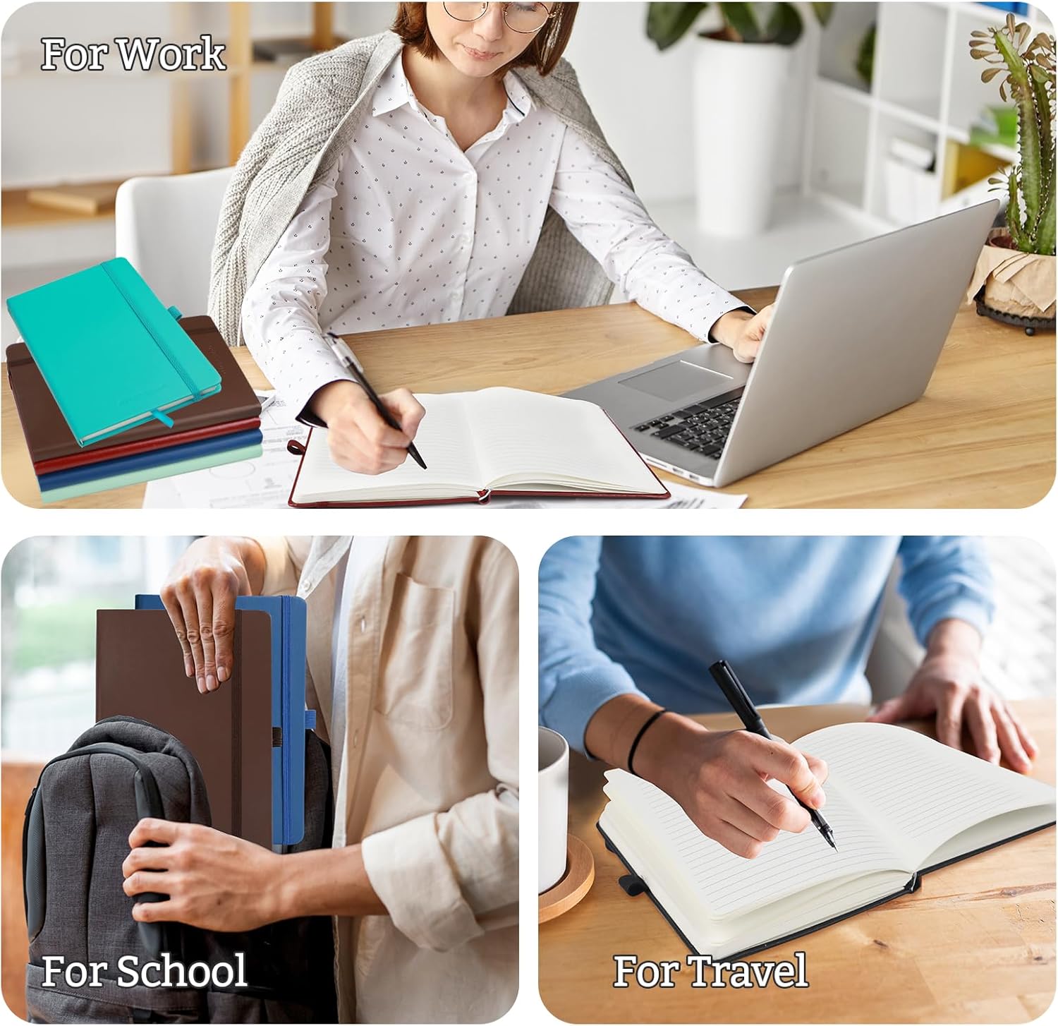 12Pack Lined Hardcover Journal Notebook, A5 192 Pages 100Gsm Thick Paper College Ruled for School,Note Taking,Work,Diary，5.7''*8.3'',Black